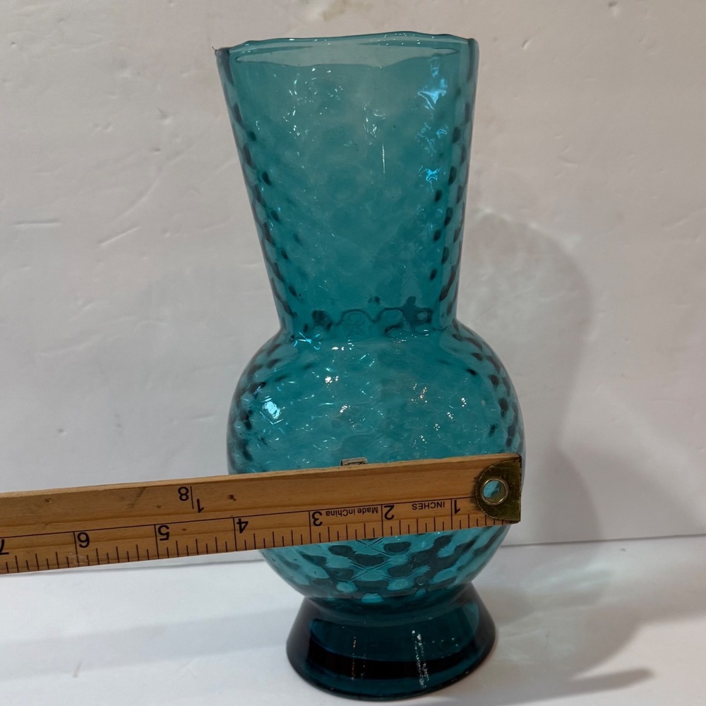Vintage Made In Italy Empoli Blue Art Glass Vase Diamond Optic Genie Bottle - Picture 4 of 5